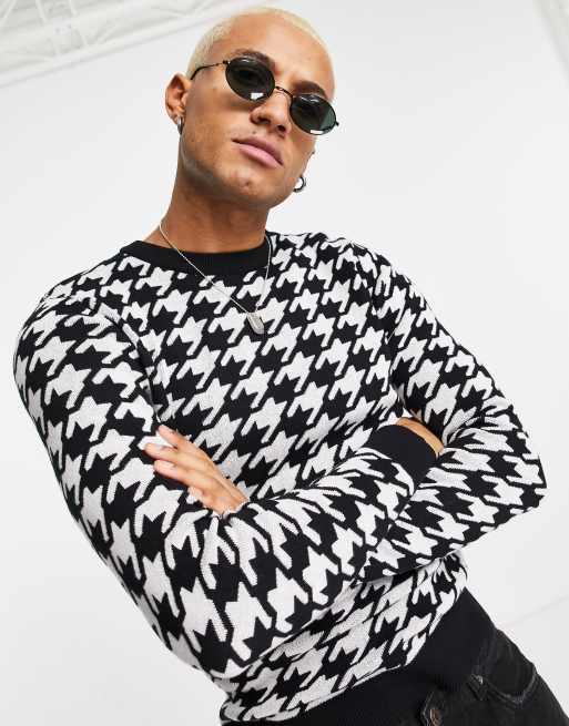Jack u0026 Jones Originals houndstooth sweater in black u0026 white | ASOS