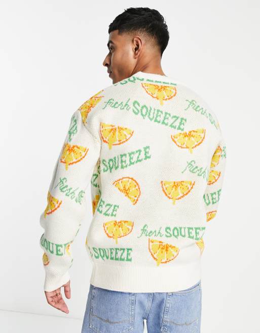 Jack & Jones Originals jacquard jumper with orange print in white, 3 of 4