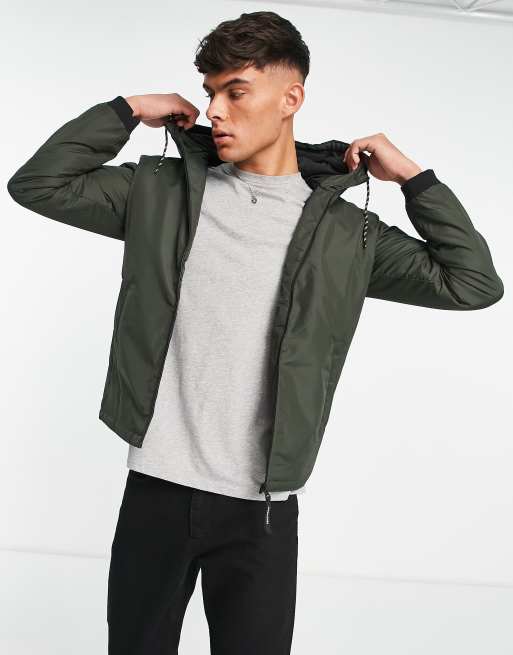 Jack & Jones – Originals – Kakigrön jacka med huva och dragkedja 