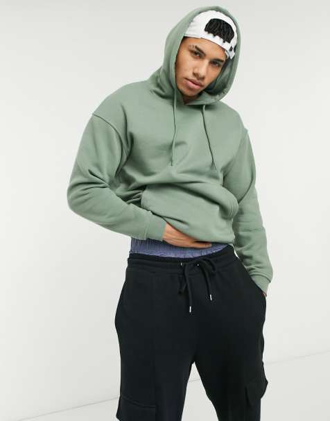 Jack & Jones – Originals – Kapuzenpullover in Grün mit tief angelegter Schulterpartie - view 1