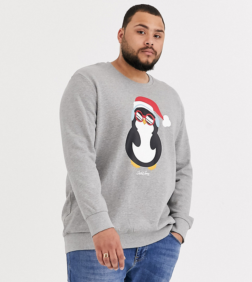 Jack & Jones - Originals - Kerstsweater met Pinguïn in lichtgrijs