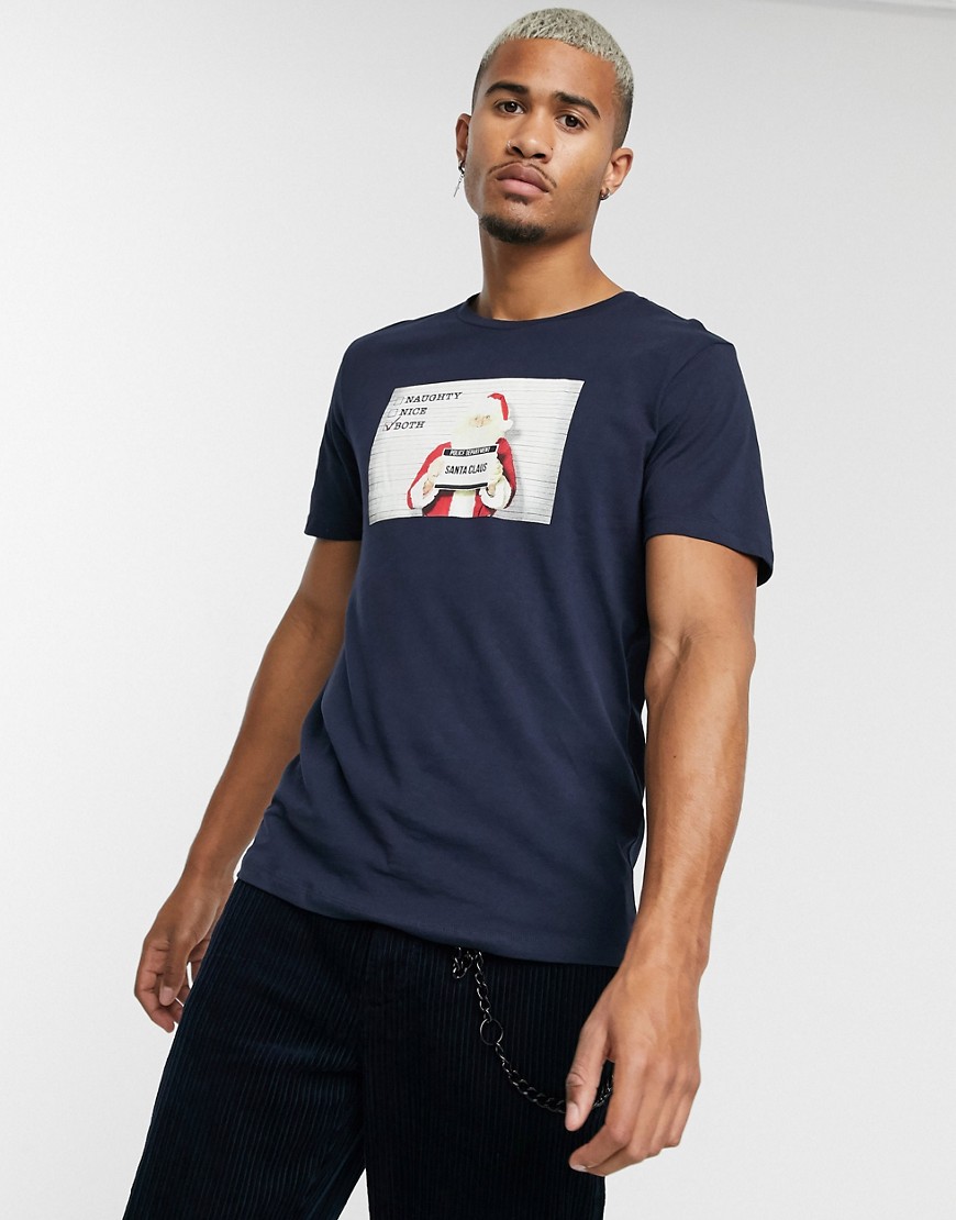 Jack & Jones Originals - Kertmis - T-shirt met kerstmanprint in marineblauw