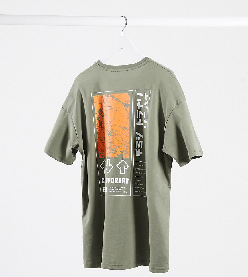 Jack & Jones – Originals – Khakifärgad t-shirt i boxig passform med pilar baktill, endast hos ASOS-Grön