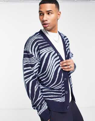 Jack & Jones Originals knit cardigan in blue zebra