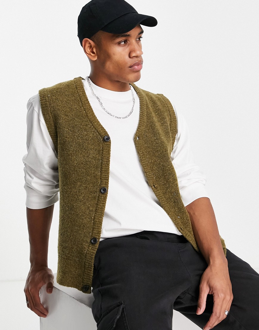 Jack & Jones Originals knitted button vest in brown