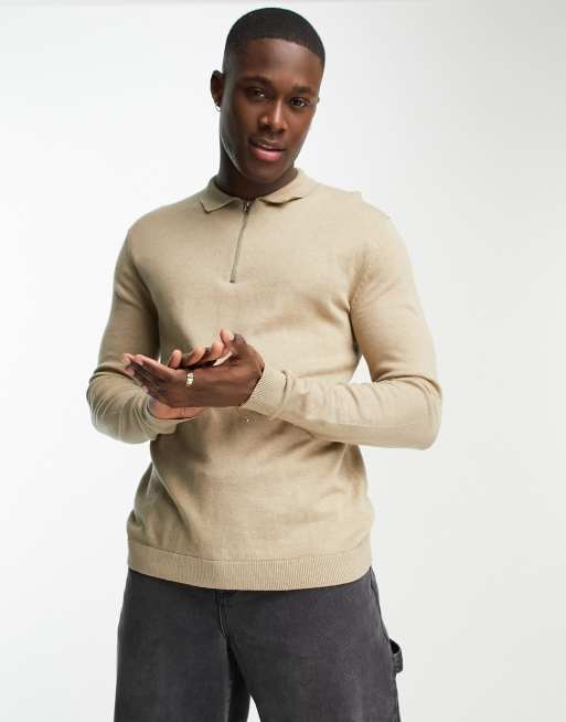 Mens beige long sleeve clearance polo