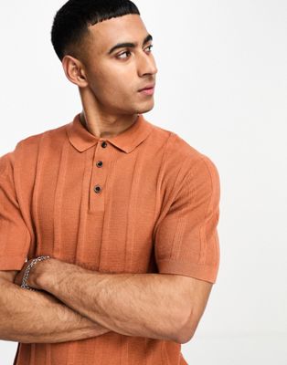 Jack & Jones Originals knitted polo in amber