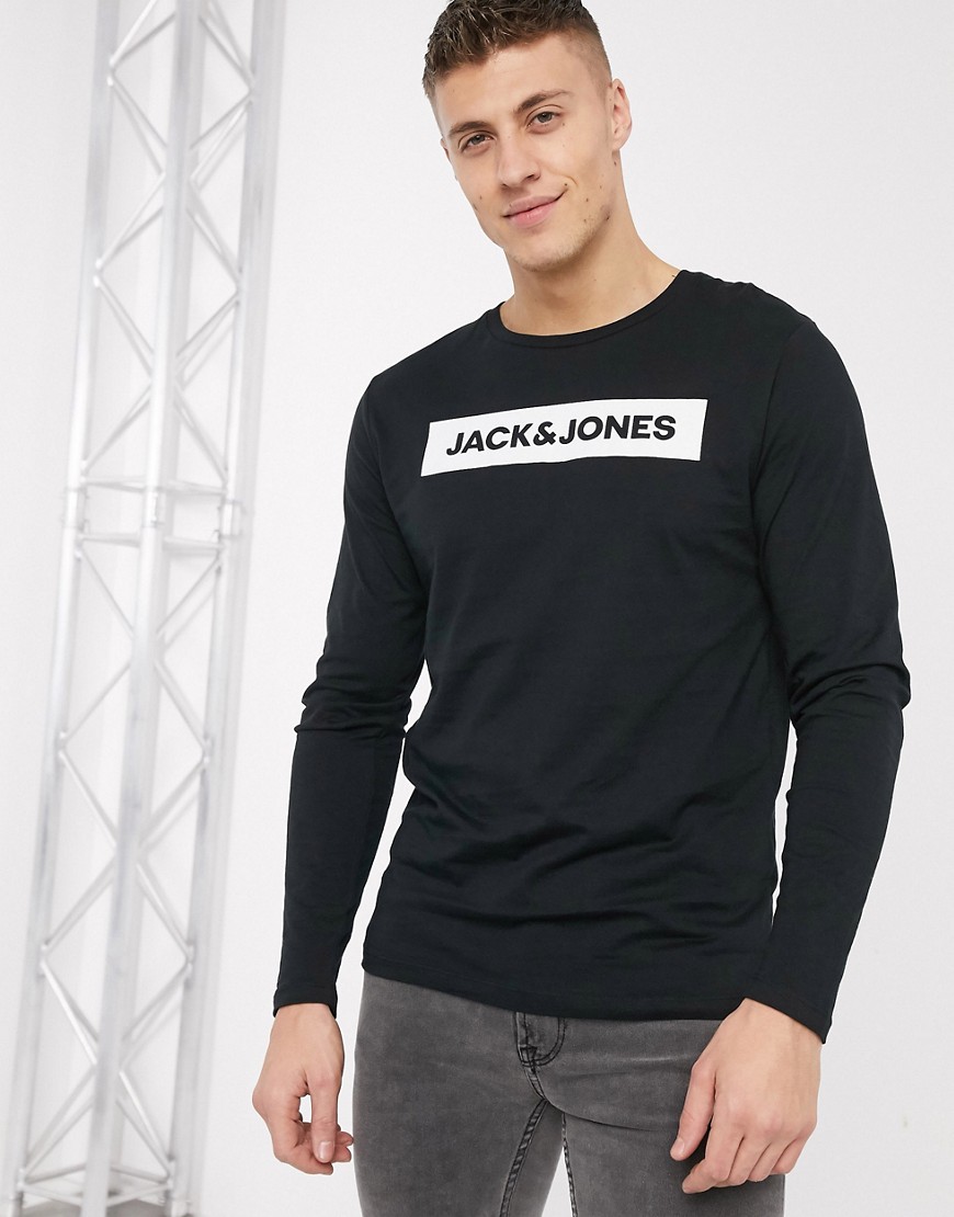Jack & Jones – Originals – Långärmad topp med logga på bröstet-Svart