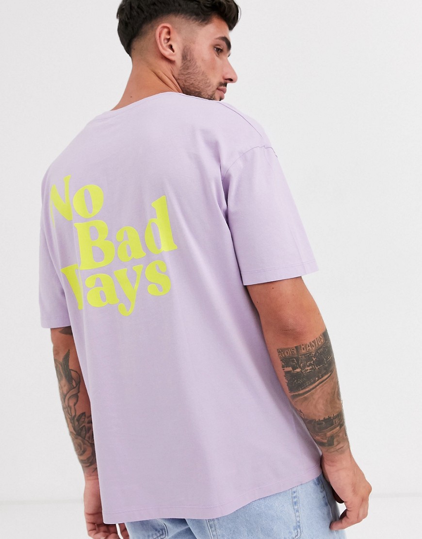 Jack & Jones – Originals – Lila t-shirt i oversize-passform med mönstrad slogan baktill