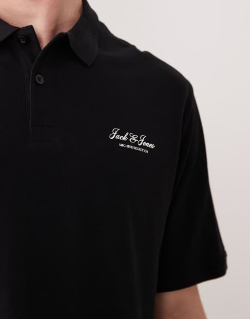 Jack & Jones Originals logo polo shirt in black, 3 of 5