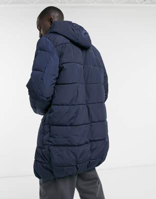 navy blue long puffer coat