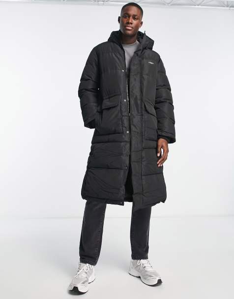 Jack & Jones Originals long puffer jacket with hood in black - view 1