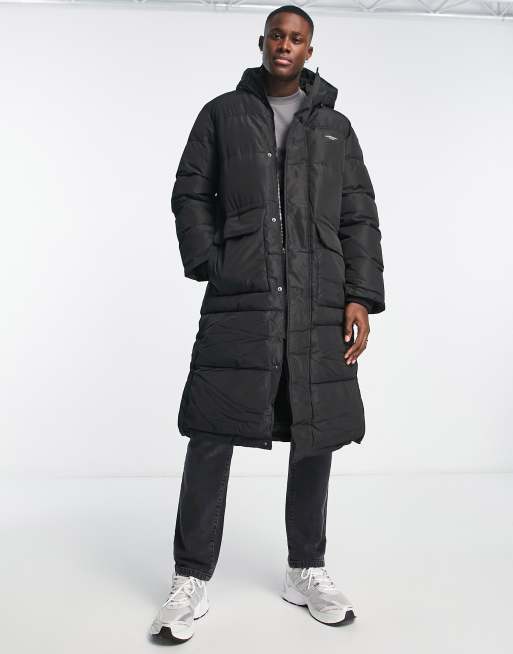 Jack Jones Originals long puffer jacket with hood in black