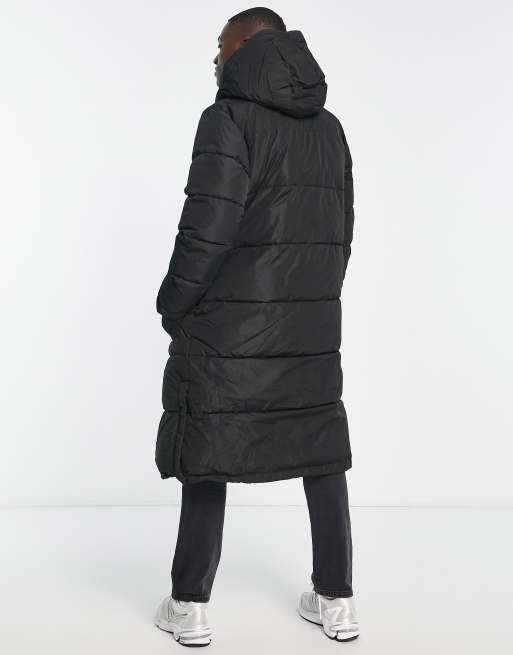 Jack Jones Originals long puffer jacket with hood in black