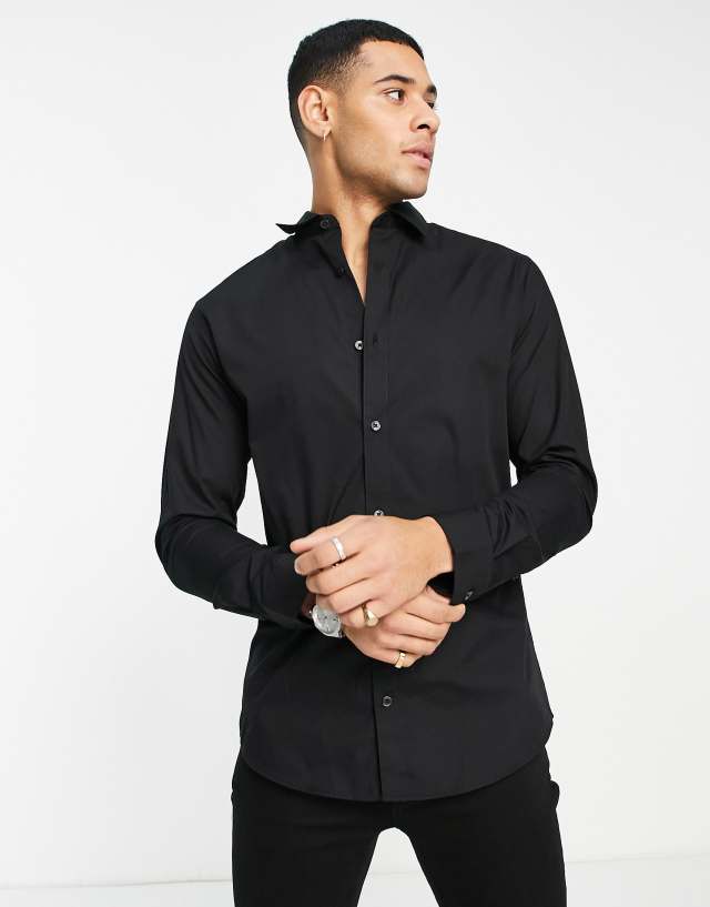 Jack & Jones Originals long sleeve stretch cotton shirt in black