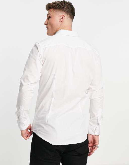 Jack & Jones Originals long sleeve stretch cotton shirt in white, 2 of 4