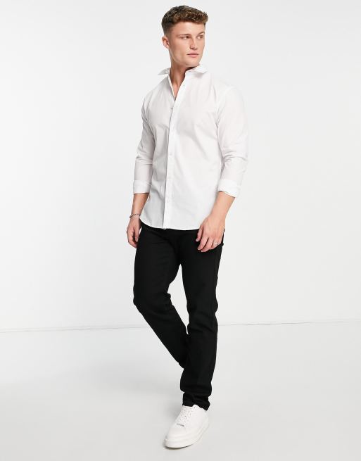 White long on sale sleeve black pants