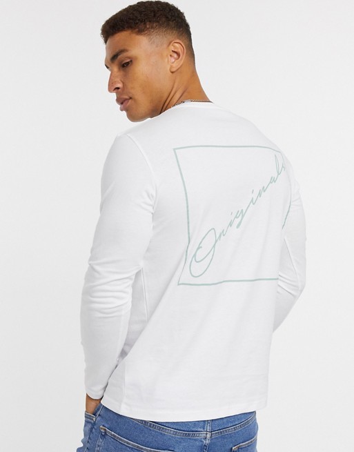 Jack & Jones Originals long sleeve t-shirt with script back print in white