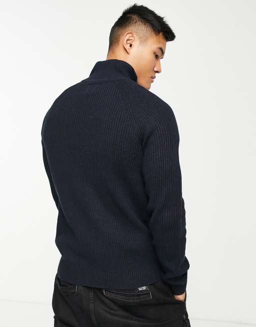 Jack & Jones Originals - Maglione blu navy a coste con zip corta , 2 di 4