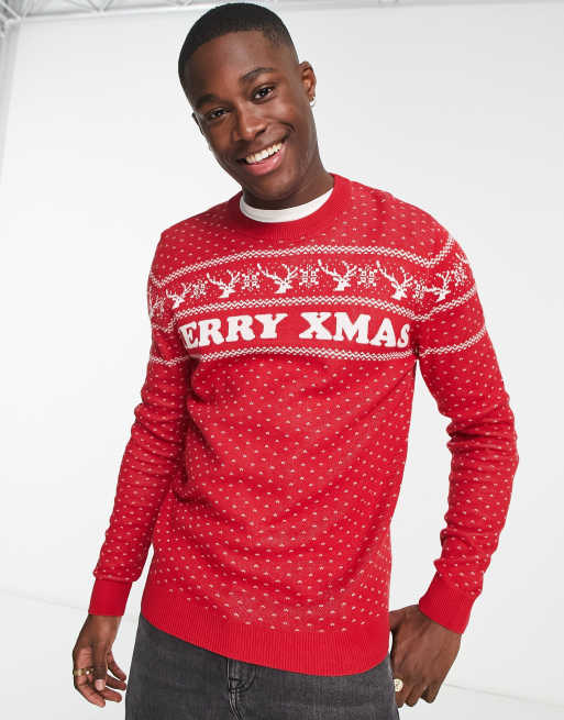 Jack & Jones Originals - Maglione natalizio con motivo Fair Isle, colore rosso