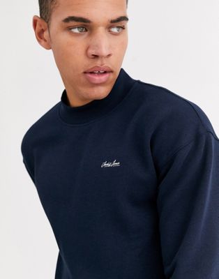Jack & Jones – Originals – Marinblå sweatshirt med sänkt axelsöm, rund halsringning och logga