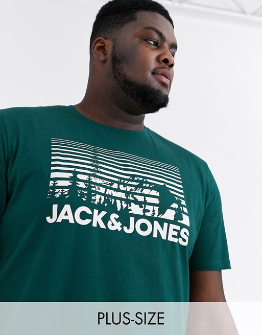 Jack & Jones Originals mountain print logo t-shirt in green