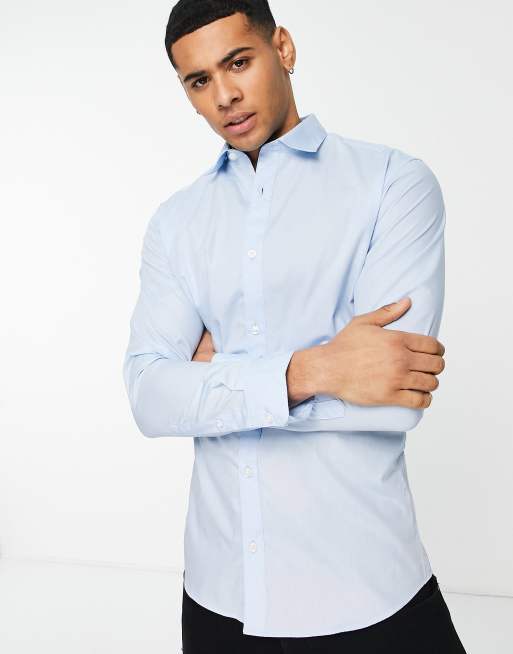 Jack & Jones Originals – Niebieska koszula z długimi rękawami z bawełny ze stretchem