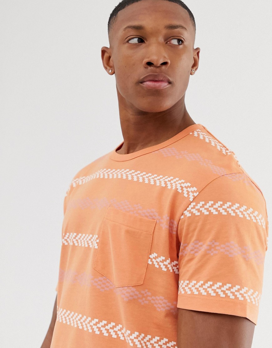 Jack & Jones – Originals – Orange, aztec-mönstrad t-shirt