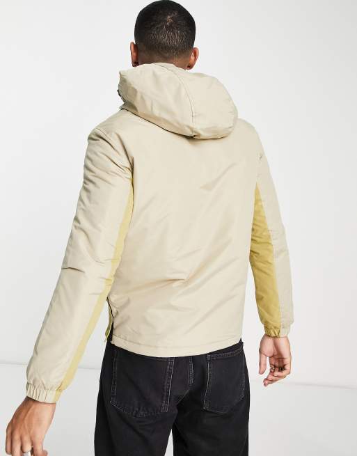 Jack & Jones Originals overhead color block windbreaker in beige & gray