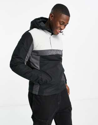 Jack & Jones Originals Overhead Color Block Windbreaker In Black & Gray