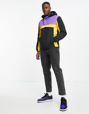 Jack & Jones Originals Overhead Color Block Windbreaker In Black & Purple