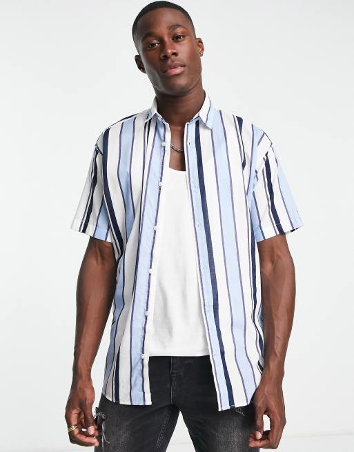 Jack & Jones Originals - Overhemd met korte mouwen en print in marineblauw en wit 