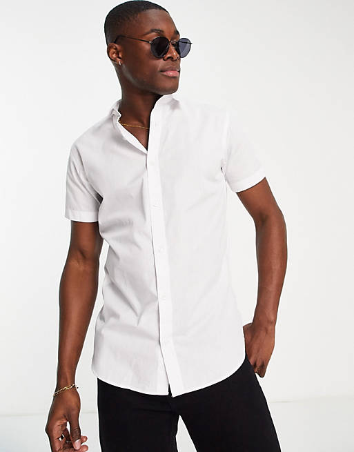 Jack & Jones Originals - Overhemd met korte mouwen van stretchkatoen in wit