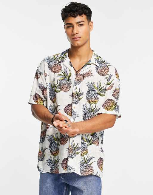 Jack & Jones Originals - Overhemd met reverskraag, korte mouwen en ananasprint in crème