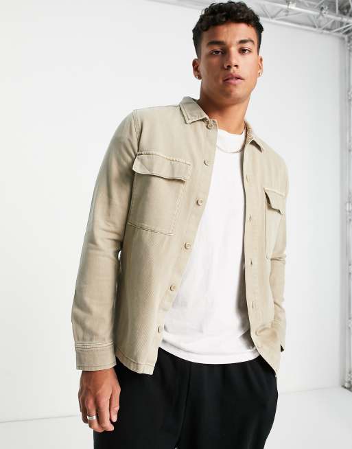 Jack Jones Originals overshirt with pockets in beige