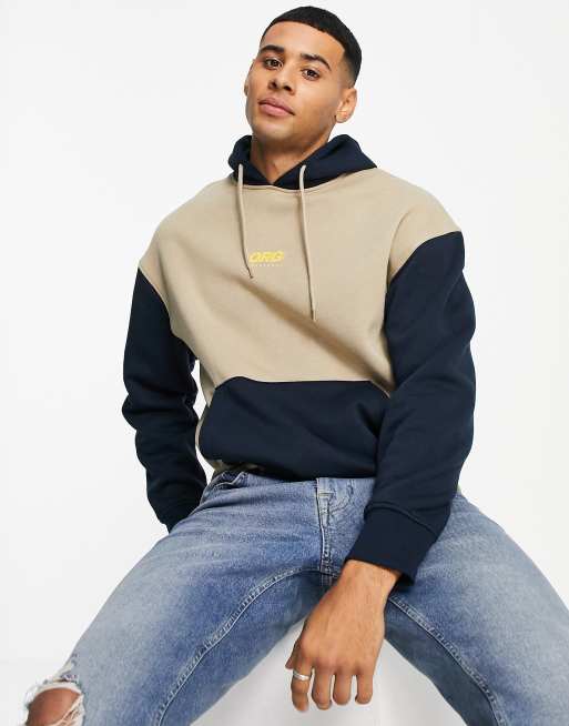 Jack & Jones Originals oversize colourblock hoodie in navy & beige