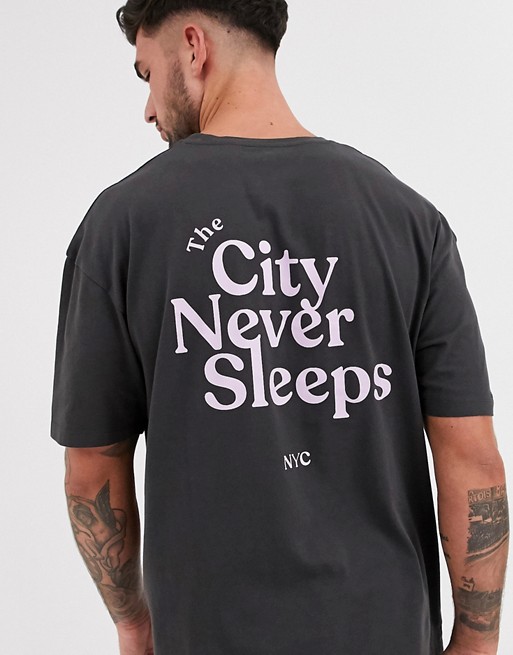 Jack & Jones Originals oversize fit back print slogan t-shirt in black