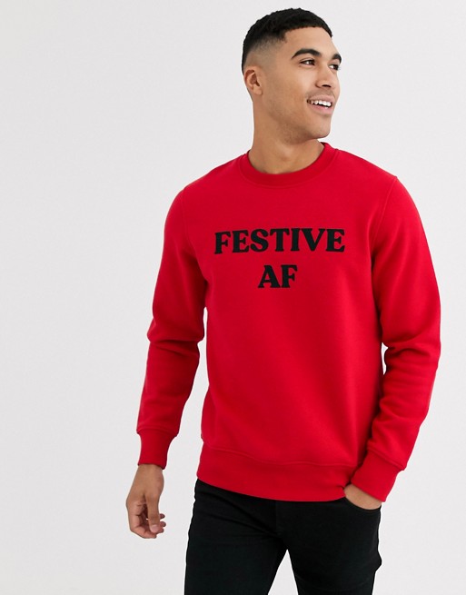 Jack & Jones Originals oversize fit Christmas slogan sweat in red