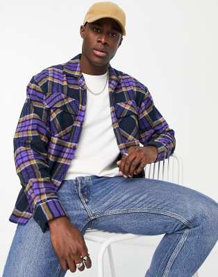 Jack & Jones Originals oversize flannel check overshirt in dark blue - ASOS Price Checker