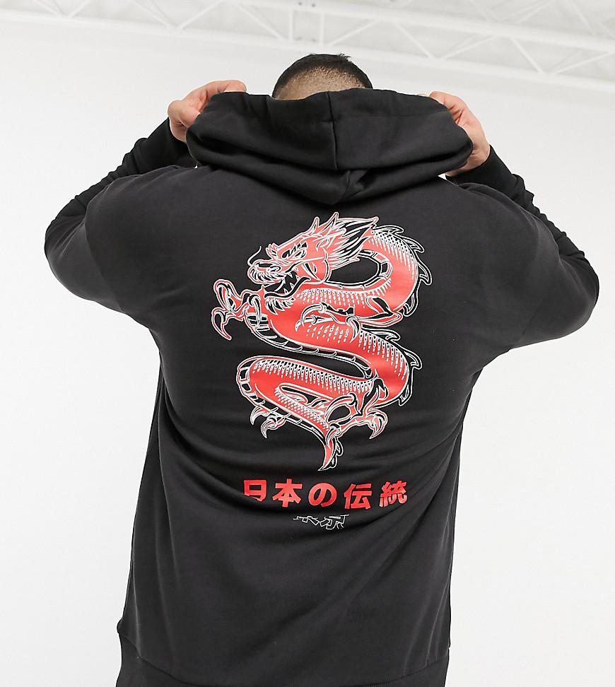 Jack & Jones Originals oversize hoodie with dragon back print in black Exclusive at ASOS