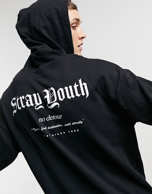 Jack & Jones Originals oversize hoodie with stray youth back print in black