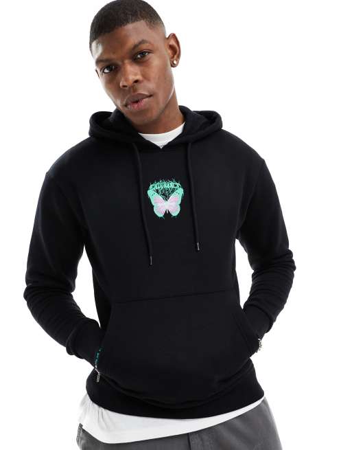 Jack & Jones – Originals – Oversize-Kapuzenpullover in Schwarz mit Schmetterlings-Rückenprint, 2 von 4