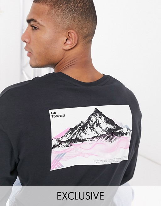 Jack & Jones Originals oversize long sleeve t-shirt with mountain back print in black Exclusive at ASOS