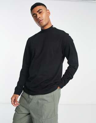 Jack & Jones Originals oversize mock neck long sleeve t-shirt in black