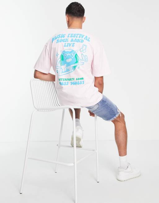 Jack & Jones Originals – Oversize-T-Shirt in Rosa mit „Music Festival“-Print auf dem Rücken