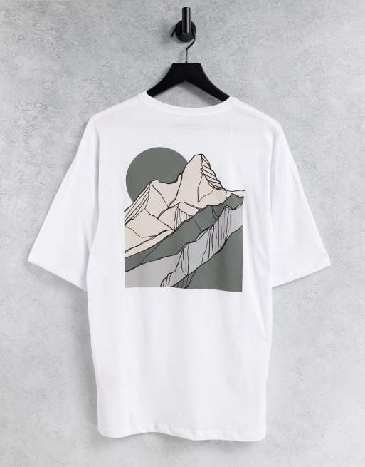Jack & Jones Originals – Oversize-T-Shirt mit rückseitigem geometrischem Bergprint in Weiß