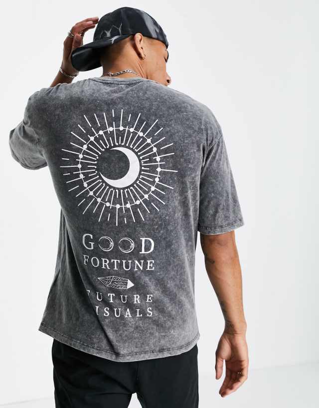 Jack & Jones Originals oversize t-shirt with good fortune back print in gray