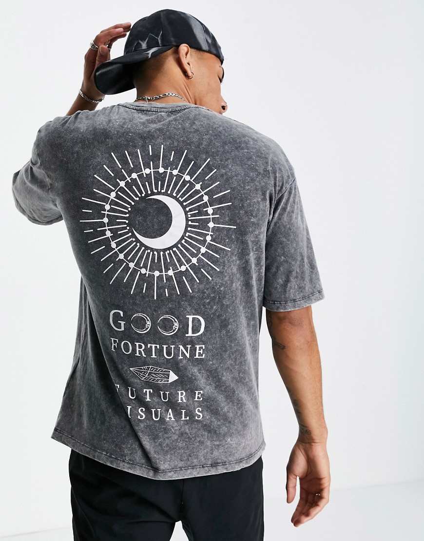 Jack & Jones Originals oversize t-shirt with good fortune back print in grey