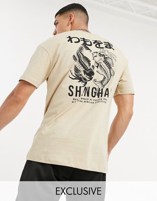 Jack & Jones Originals oversize t-shirt with koi fish back print in beige Exclusive at ASOS