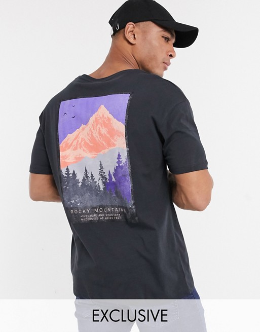 Jack & Jones Originals oversize t-shirt with mountain back print in black Exclusive at ASOS